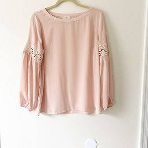 LOFT Long Sleeve Blouse with Floral Cutout Sleeves Size Medium